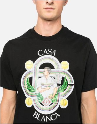 Casablanca Mens CASABLANCA Men T Shirt LE JOUEUR Printed T-Shirt Short Sleeve Crew Neck Summer Tee - Black - Size: 36