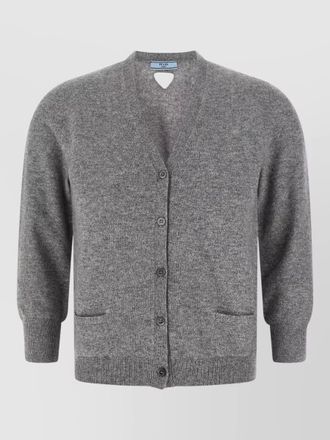 Prada cashmere cardigan v neckline ribbed trim