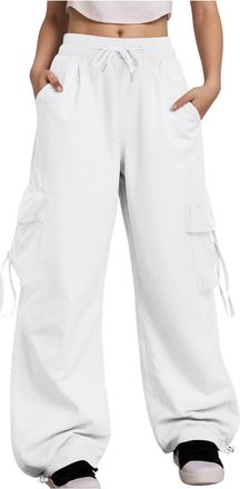 Generic Womens Lightweight Cargo Pants High Waist Drawstring Elastic Trousers with Side Knee Pockets for Outdoor Hiking Walking Streetwear Casual Work Comfort