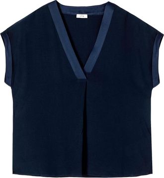 Oltre Bi-material Blouse met Kimono Mouwen - Dames - Blouses - Blauw - S - Overhemden