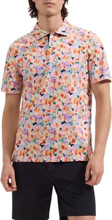 Bugatchi Hendrix Floral Pima Cotton Polo in Peach at Nordstrom, Size Xx-Large