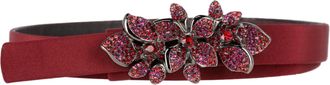 Oscar De La Renta Pre-owned Womens De La Flower Crystal-Embellished Belt in Burgundy Silk and Leather - One Size