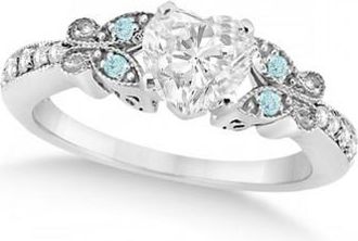 Allurez Heart Diamond & Aquamarine Butterfly Engagement Ring 14k W Gold 0.50ct