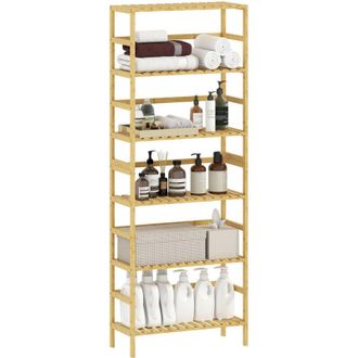 HOMCOM estanter&iacute;a de bamb&uacute; de 6 niveles, estanter&iacute;a almacenaje, librer&iacute;a para espacios peque&ntilde;os, ba&ntilde;o, sala de estar y cocina, natural