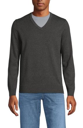 Lands End Fine Gauge Cotton V Neck Sweater in Charcoal Heather at Nordstrom, Size Xx-Large
