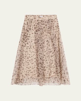 Brunello Cucinelli Printed Silk A-Line Midi Skirt