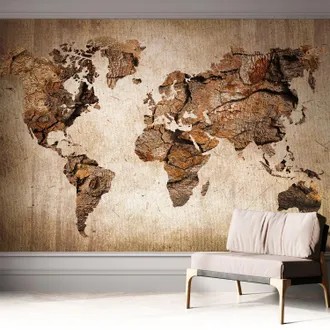 Tulup Carta Da Parati Autoadesiva - Fotomurale - Decorazione Parete - Stile Elegante - Decorazione Casa - Mappa In Legno 312x219 Cm