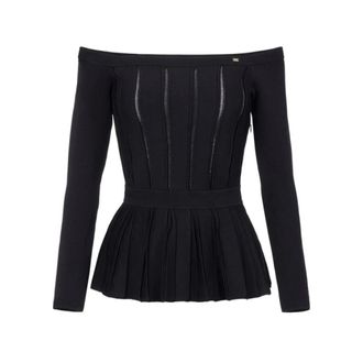 Elisabetta Franchi Viscose Knit Top with Peplum - female - Elisabetta Franchi - Blouses - Black - S - Blouses & Shirts
