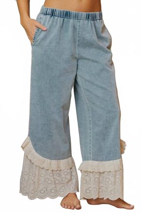Bibi Ruffle Lace Hem Pants In Blue