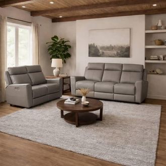 Aspire Home Accents Rivington Real Leather Power Recliner 3+2 Sofa Set with USB Charging in Grey