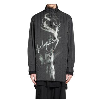 Yohji Yamamoto Light Jackets, male, Black, Size: L Tobacco Print Double-Layer Padded Jacket