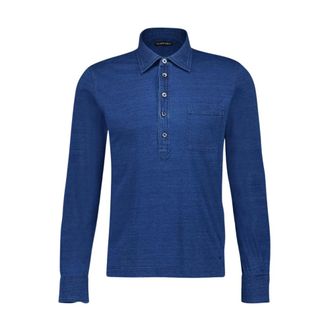 Tom Ford Tops, Heren, Blauw, M, Katoen, Long Sleeve Cotton Polo