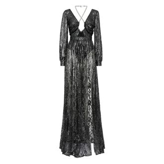 Philipp Plein Crystal Lace Lange Jurk - Dames - Avondkleed - Zwart - M - Kleedjes
