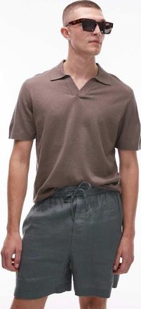 Arket cotton linen knitted short sleeve polo shirt in light brown