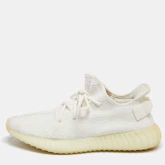 adidas White Knit Fabric Boost 350 V2 Triple White Sneakers Size 42