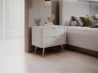 Vente-Unique Comodino 2 cassetti Bianco e Dorato - ELONARIA di Pascal Morabito