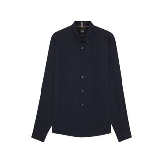 HUGO BOSS Heren Liam Linnen Overhemd met Kraag en Lange Mouwen (Donkerblauw)