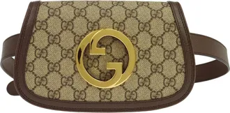 Gucci Blondie Belt Gg Coated Canvas Brown Canvas Handbag (Pre-Owned)