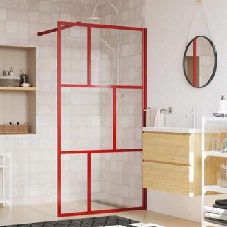 vidaXL Vidaxl - Mampara Puerta De Ducha Vidrio Transparente Esg Rojo 100x195 Cm
