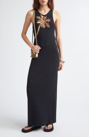 Paco Rabanne Palm Embroidered Tank Dress in Black at Nordstrom, Size X-Small