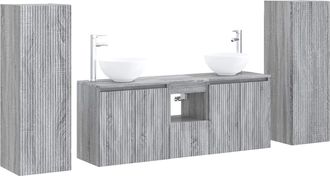 vidaXL Juego De Muebles De Ba&ntilde;o 5 Uds. Sonoma Gris 33 X 34,5 X 100 Cm Vidaxl