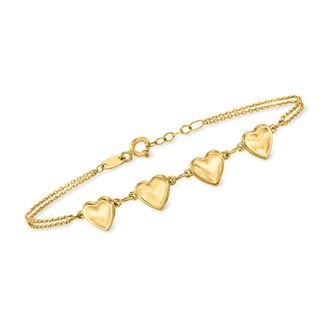 RS Pure by Ross-Simons 14kt Yellow Gold Heart Station Bracelet