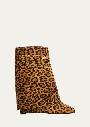 Givenchy 90mm Shark Pinch Leopard Calf Hair Wedge Ankle Boots