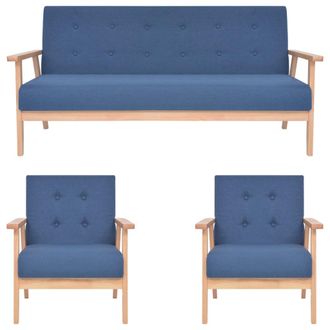vidaXL Juego De Sof&aacute;s De 3 Piezas Tela Azul Vidaxl