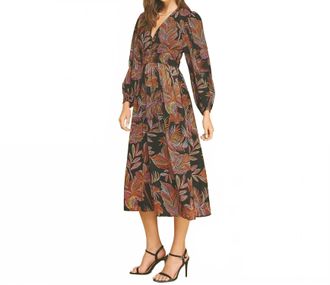 Pinch Design Leaf Print Midi Dress In Black Multi