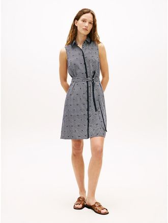 Tommy Hilfiger Womens Belted TH Grid Print Crepe Shirtdress - Navy - XXL