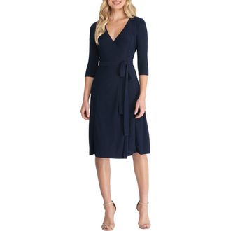 Kiyonna Essential Midi Wrap Dress in Nouveau Navy at Nordstrom, Size X-Large
