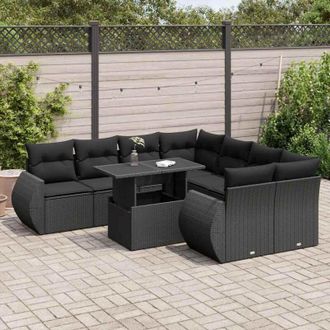vidaXL Set De Sof&aacute;s De Jard&iacute;n Con Cojines 9 Pzas Rat&aacute;n Sint&eacute;tico Negro Vidaxl