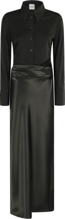 Nanushka Donkergroene Lange Mouw Satijnen Jurk - Dames - Maxi kleedjes - Zwart - XS - Satijn - Kleedjes