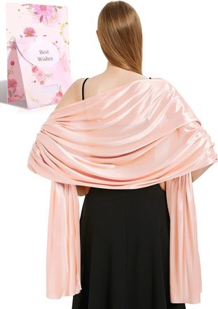 Heekpek Xnova Silky Satin Scarf Wraps for Women Ladies Scarves Brides BridesmaidsStole Shawl for Wedding Evening Party Girls Gifts Ivory Metallic(Light Pink,O