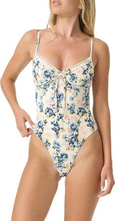 PQ Swim Marilyn Floral Lace Trim Underwire One-Piece Swimsuit in Blossom at Nordstrom, Size Medium