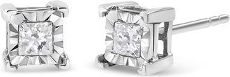 House of Brilliance Silver 1/2 Cttw Diamond Miracle Princess Solitaire Stud Earrings in White at Nordstrom