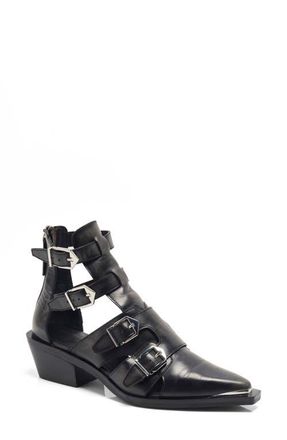 Free People Helen Buckle Strap Bootie in Black Leather at Nordstrom, Size 6.5