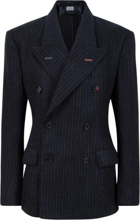 Maison Margiela Pinstripe Double-Breasted Wool Blazer - Dames - Blazers - Blauw - XS - Wol - Jassen