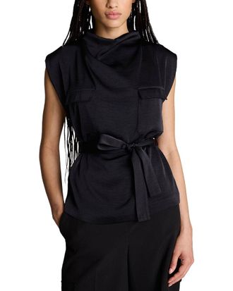 Kenneth Cole High Cowl Neck Belted Blouse