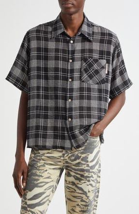 Stockholm Surfboard Club Jerry Plaid Short Sleeve Button-Up Shirt in Black Check at Nordstrom Rack, Size Small