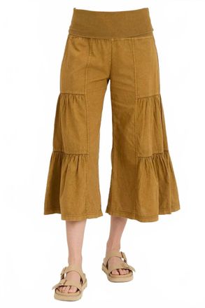 Xcvi Linen Side-Tier Palazzo Pants In Ochre