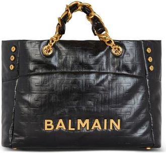 Balmain 1945 Soft crackled leather tote bag in Black at Nordstrom
