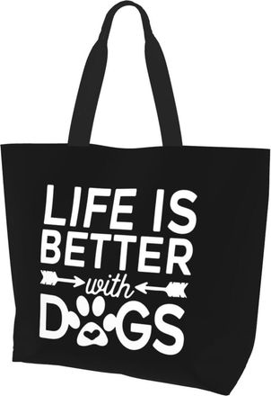 AOOEDM Life Is Better With Dogs Ladies Canvas Tote Reusable Shopping Bag