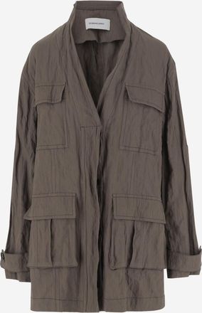 Ferragamo Brown Cotton Ruched Effect Jacket