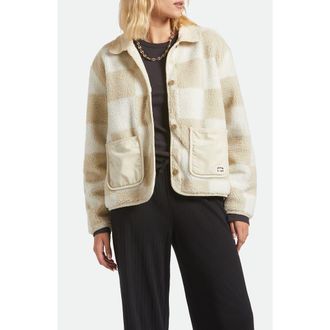Brixton Delilah Plaid High Pile Fleece Jacket in White Natural Finish Line Chec at Nordstrom, Size Large