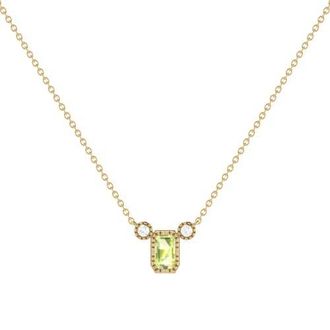 LuvMyJewelry Emerald Cut Peridot & Diamond 14K Gold Birthstone Necklace in Yellow Gold at Nordstrom