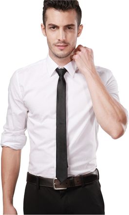 Landisun Black Tie Solid Color Skinny Tie Slim Tie for Men Formal Satin Necktie Exclusive, Black Skinny, 59L x 2W