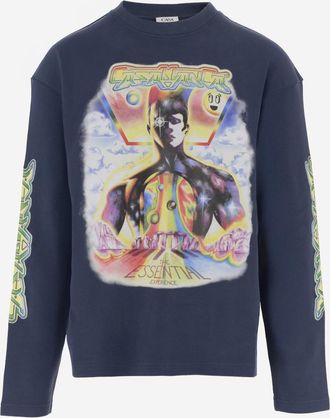 Casablanca Blue Crewneck Graphic T-Shirt