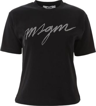 Msgm Crystal Logo T-shirt - Dames - T-shirts - Zwart - XS - Katoen - Tops