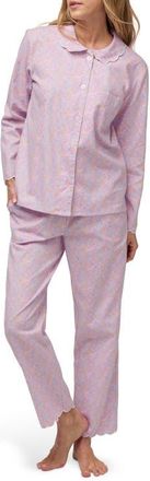 Petite Plume Colette Fleur Blush Scalloped Edge Cotton Twill Pajamas in Pink at Nordstrom, Size X-Large